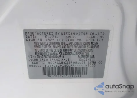 2021 Nissan Kicks Sv Xtronic Cvt из США, поврежденный, VIN 3N1CP5CV0ML512611